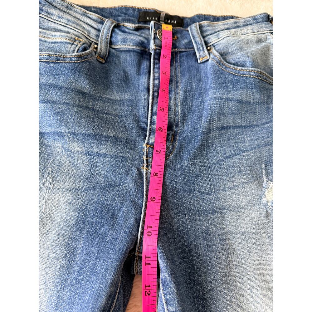 Risen Jeans 5/27 Distressed Flare Raw Hem Medium Wash Denim - Picture 5 of 9